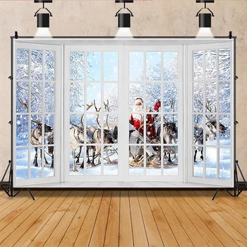 SHUOZHIKE Kalėdų eglutės langas Vainiko dovana Fotografija Fonas Langas Sniego senis Kinas Pušis Naujųjų metų fonas Prop ZZ-15