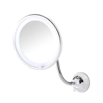 siurbtukas sulankstomas veidrodis 360 laipsnių sukimosi šviesos diodas 10X su stipriu siurbtuku Nešiojamas belaidis kelionių namų veidrodis