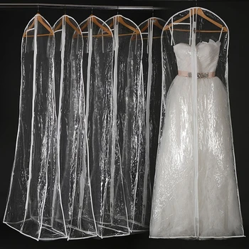 Skaidrus tinklinis siūlų vestuvinės suknelės dulkių užvalkalas su užtrauktuku Nuotakos chalatas Laikymo krepšys Drabužių dėklas Drabužiai Dulkėms atsparus dangtelis
