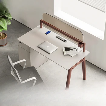 Stalo įmonės personalo stalas paprastas modernus vieno ekrano stoties biuro baldai su šoninėmis spintelėmis.