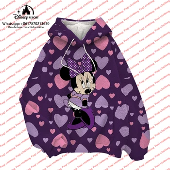 Stitch New Disney Brand Minnie Mouse Anime Street Style Kids Casual Hoodie Autumn Winter Round Neck Ladies Plush Pullover 2023