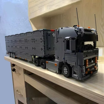 Techninė sunkvežimių inžinerija 6x4 vilkiko puspriekabės konteineris modifikuotas iš 42078 Ženklas Himnas MOC statybiniai blokai Žaislai