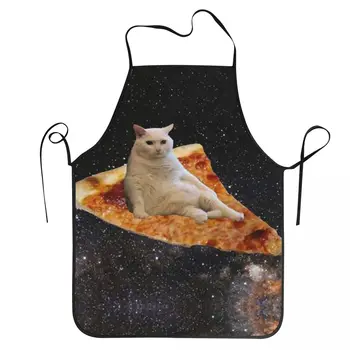 Unisex Space Pizza Cat Meme Bib Prijuostė Suaugusios moterys Vyrai Šefas Tablier Virtuvė Maisto gaminimui Virtuvė Juokingas gyvūnų kepimas