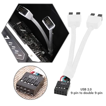 USB išplėtimo kabelis kompiuterio pagrindinei plokštei USB 9Pin Female to Dual 9P Male 1–2 Expander Cable Shielding Byning
