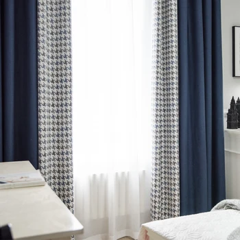 Užuolaidos svetainei Miegamasis Paprastas ir modernus šiaurietiško stiliaus skalikai Tamsiai mėlyna Vienspalvis Susiuvimas Medvilnė Linas
