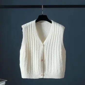 V-kaklas Trumpos megztinės liemenės Tops Moteriški laisvalaikio megzti paltai Nauji viengubo krūtinio trikotažo švarkai be rankovių Basic Gilets R605
