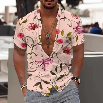 Vasariniai Havajų gėlėti marškiniai vyrams 3d Vyriški tropiniai marškiniai Paplūdimio trumpomis rankovėmis Mada 4xl Tops Tee Casual Shirt Homme Palaidinė