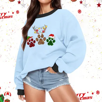 Womens Christmas Daily Home Outdoor Trainingout ilgomis rankovėmis O Kaklo marškinėliai Viršuje atspausdinti džemperiai Graphic Athletic 90s Hip-