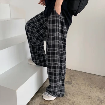 Zoki Autumn Moteriškos pledinės kelnės Casual Oversize Laisvos plačios kojos Kelnės Retro Teens Harajuku Black Hip Hop All Match Streetwear 3XL