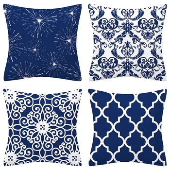 Šiaurės šalių mėlynos ir baltos klasikinio rašto lininės pagalvės užvalkalas, sofos pagalvėlės užvalkalas namų dekoravimas 40x40 50x50