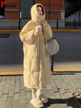 Šilta žiema storas geltonas gobtuvas ilgas parka chaqueta Korėjos moterys sniego dėvėjimo paltas Jaqueta Casual Solid Parca paltas Nauja