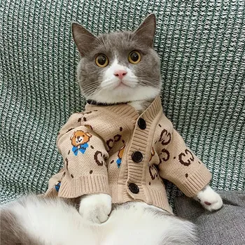 Žiemos šunų megztinio dizainerio drabužiai mažoms katinėms prancūzų buldogas Jorko naminių gyvūnėlių megztinis Brwon Bear CC Luxury S-2XL